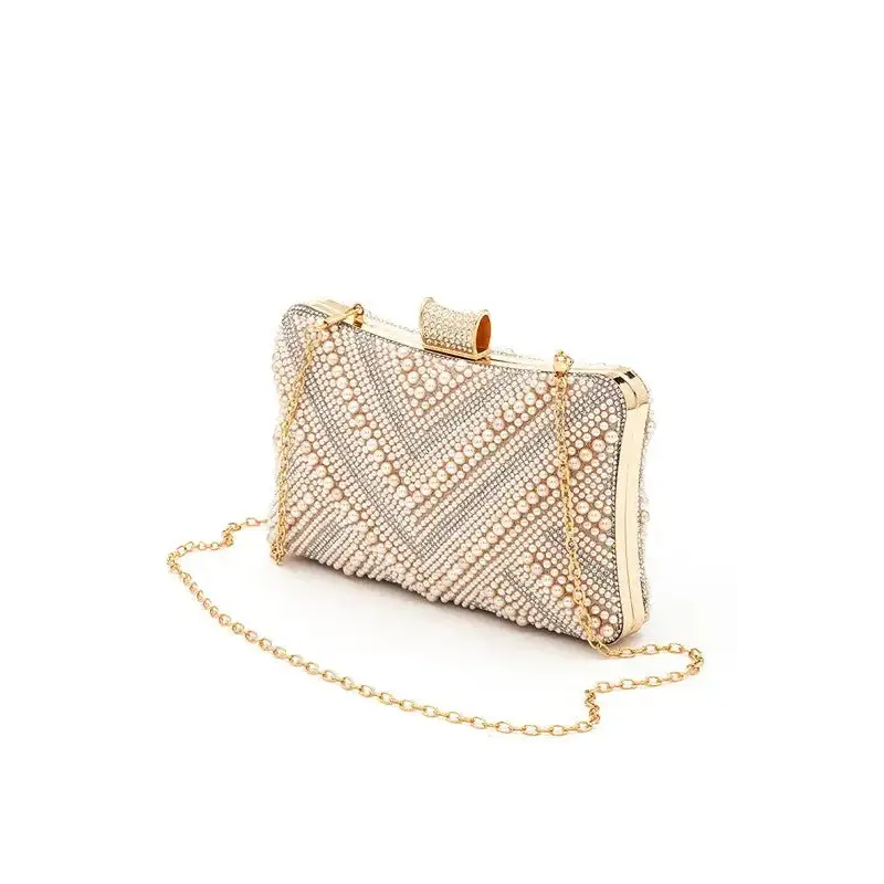 Chevron Pearl Rhinestone Convertible Box Clutch.