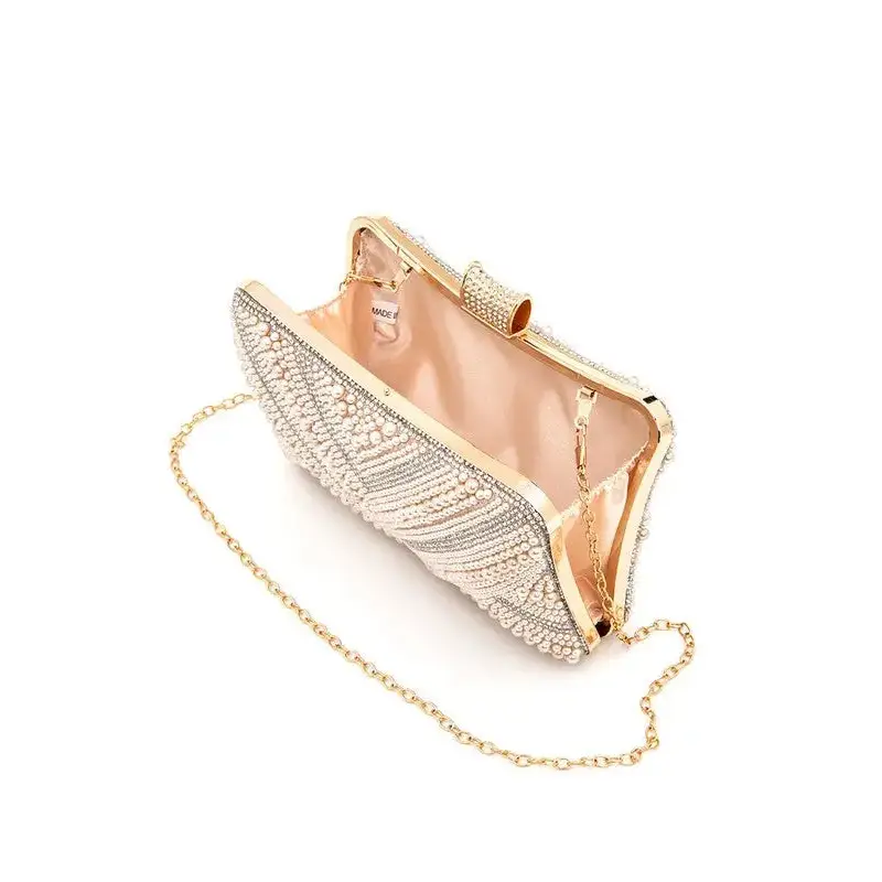 Chevron Pearl Rhinestone Convertible Box Clutch.