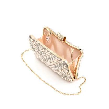 Chevron Pearl Rhinestone Convertible Box Clutch.