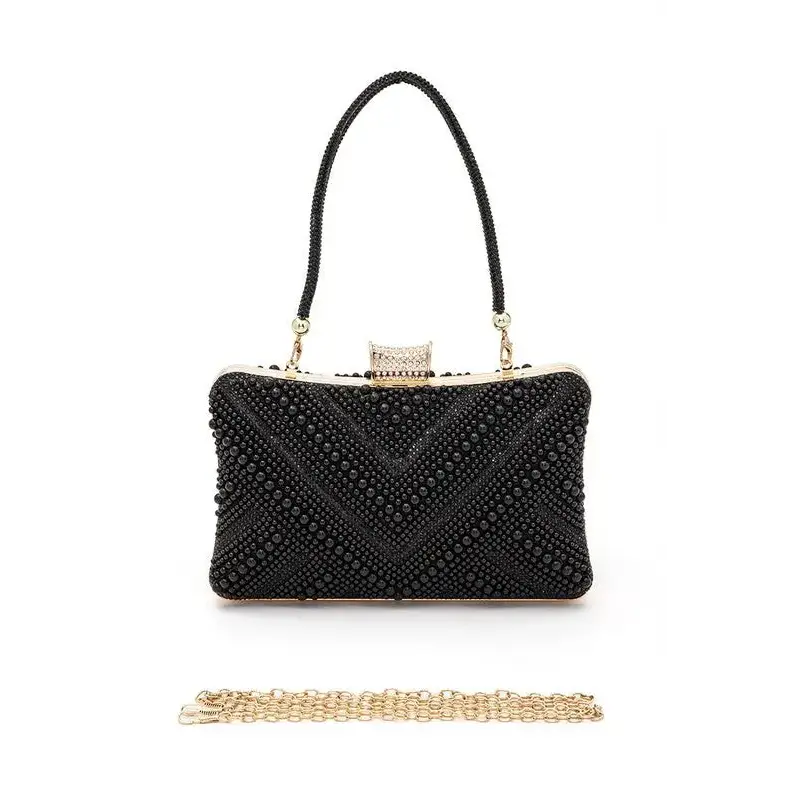Chevron Pearl Rhinestone Convertible Box Clutch.