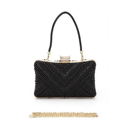 Chevron Pearl Rhinestone Convertible Box Clutch.