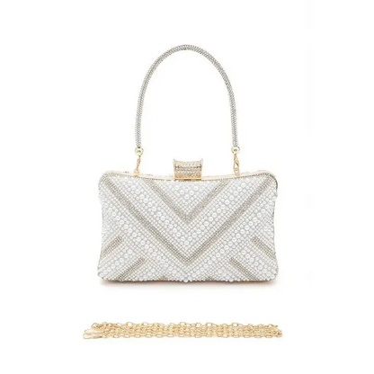 Chevron Pearl Rhinestone Convertible Box Clutch.
