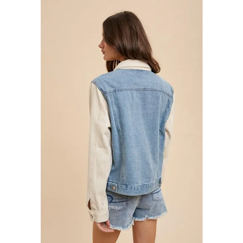 Collared Neck Double Placket Denim Jacket.