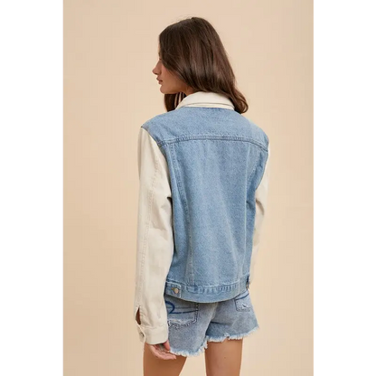 Collared Neck Double Placket Denim Jacket.
