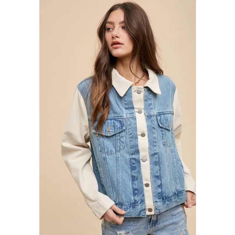 Collared Neck Double Placket Denim Jacket.