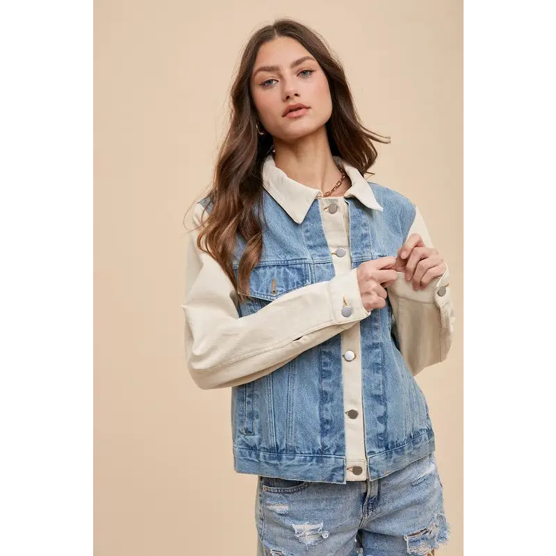 Collared Neck Double Placket Denim Jacket.
