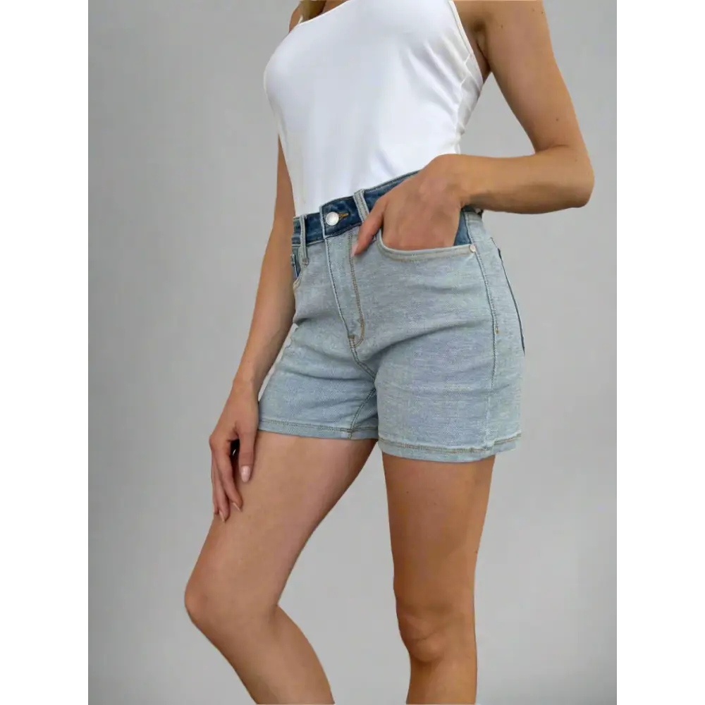 Color Block Denim Shorts.