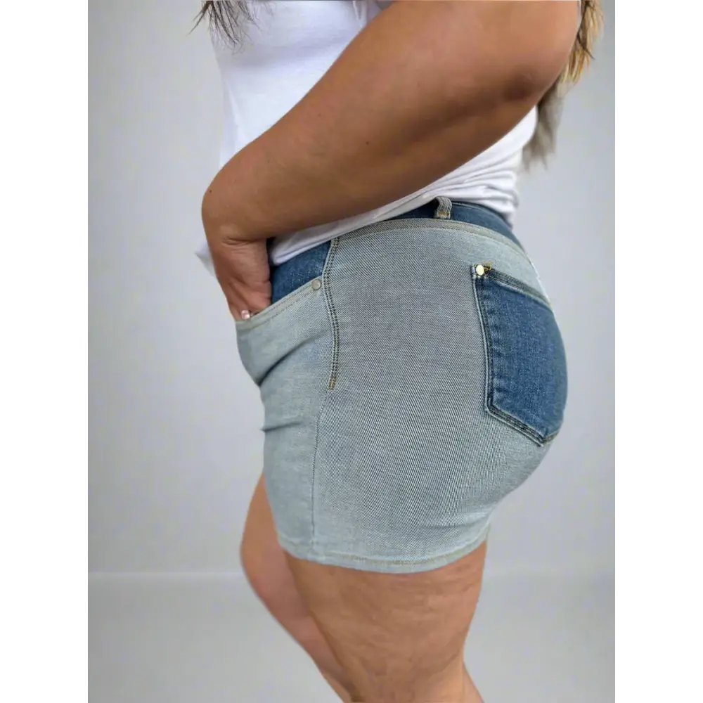 Color Block Denim Shorts.