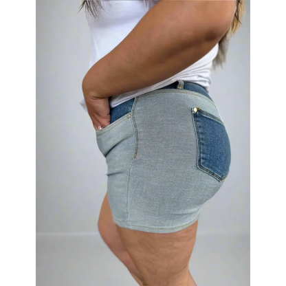 Color Block Denim Shorts.