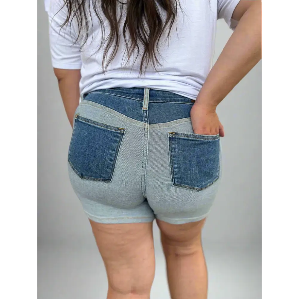 Color Block Denim Shorts.