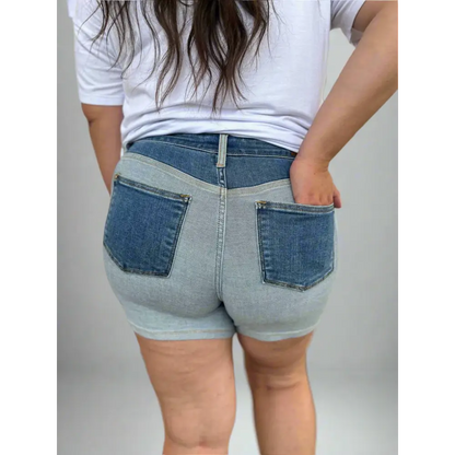 Color Block Denim Shorts.