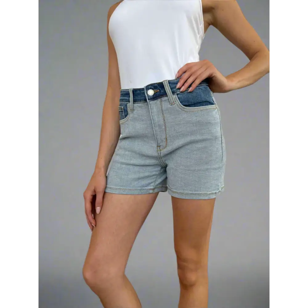 Color Block Denim Shorts.