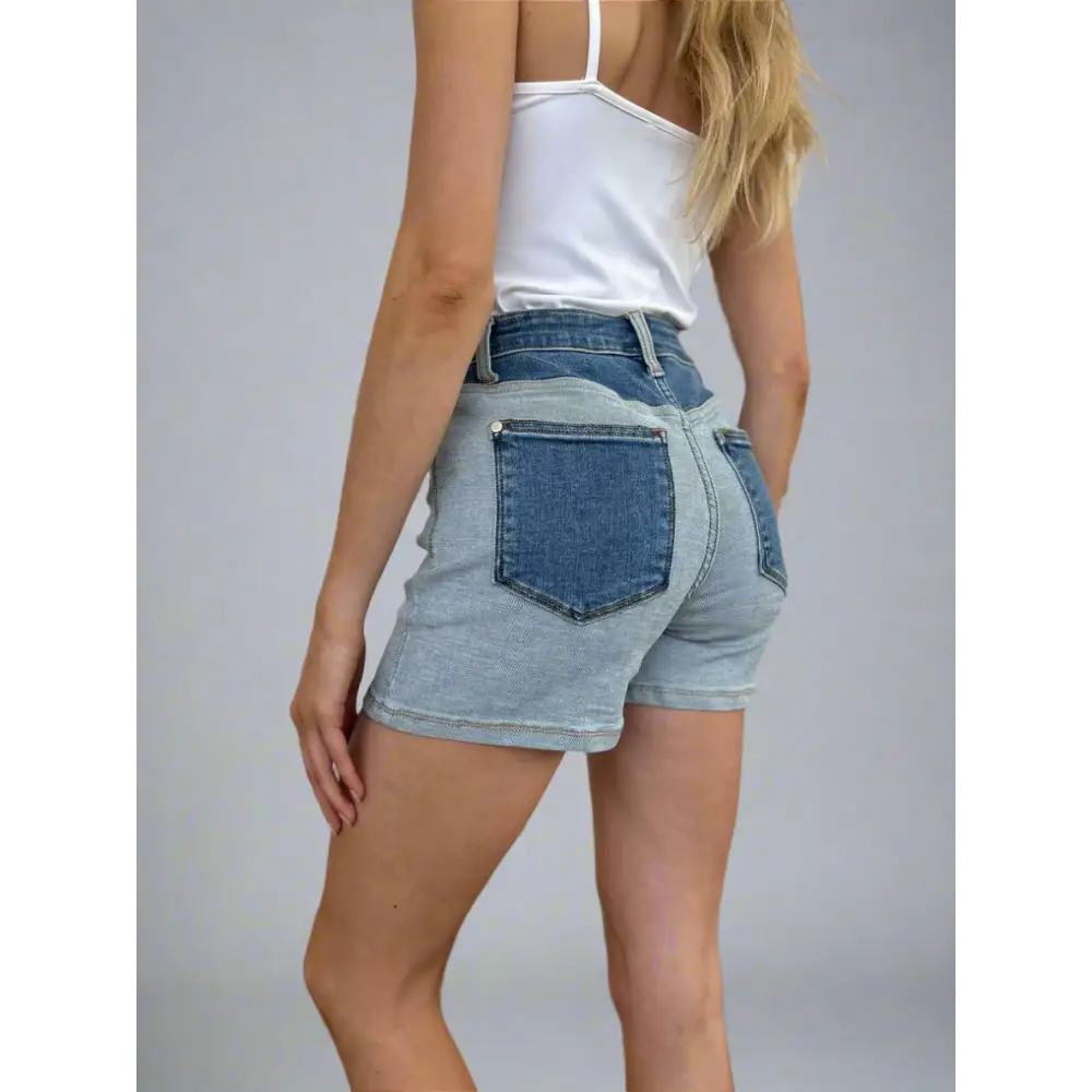 Color Block Denim Shorts.