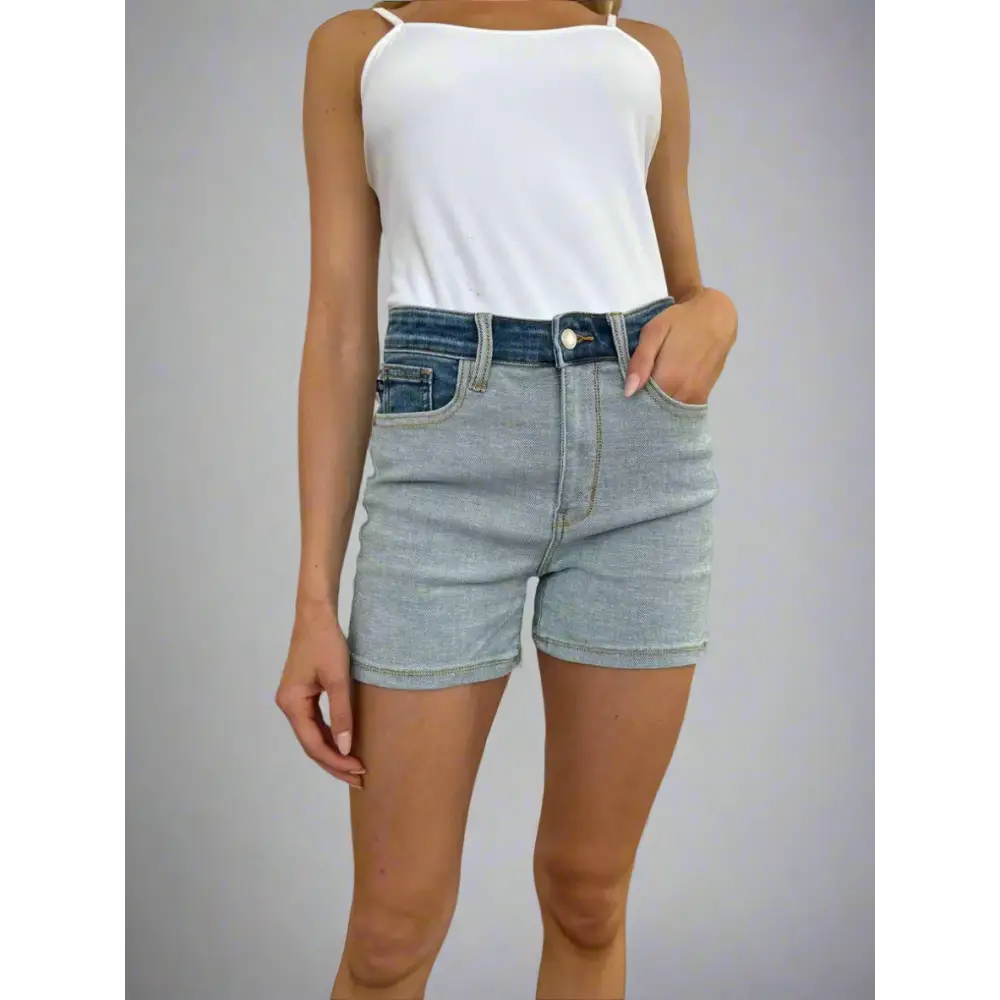 Color Block Denim Shorts.
