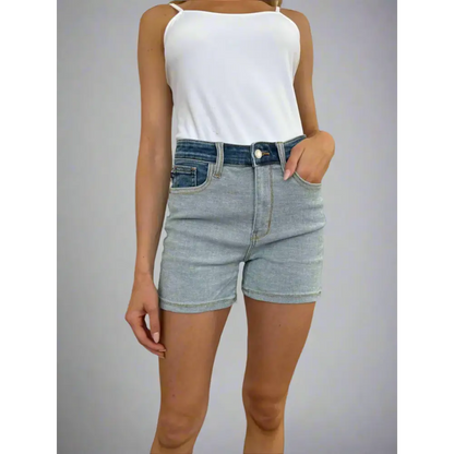 Color Block Denim Shorts.