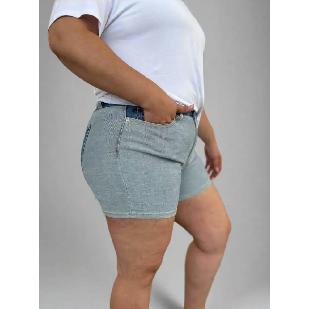 Color Block Denim Shorts.