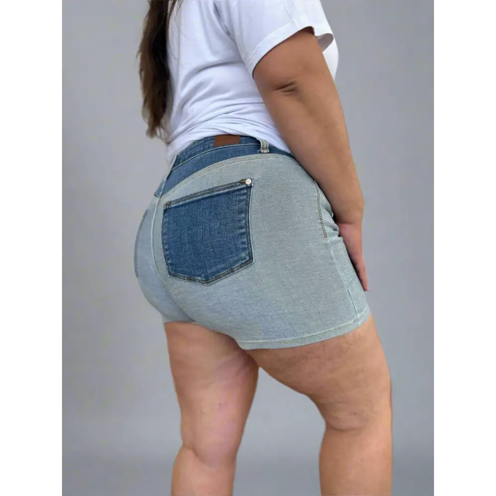 Color Block Denim Shorts.