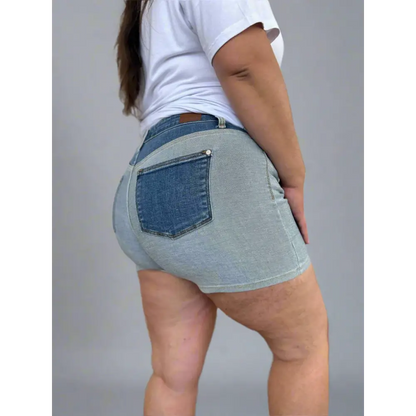 Color Block Denim Shorts.