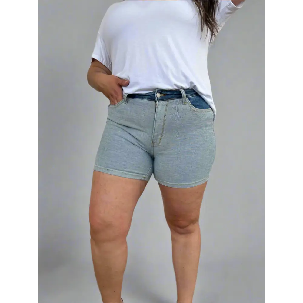 Color Block Denim Shorts.