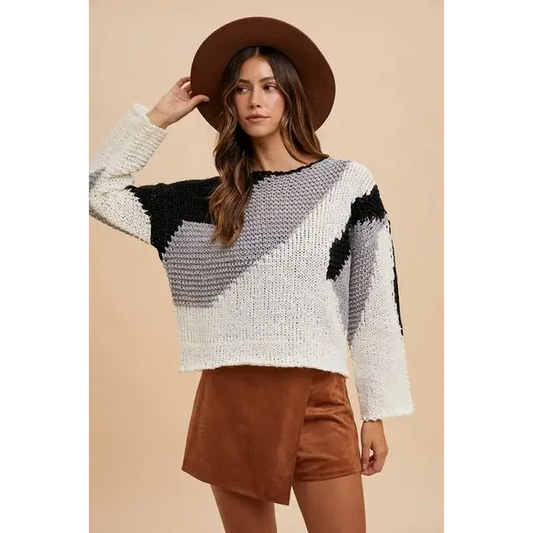 Color Block Drop Shoulder Sweater.