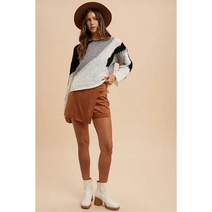 Color Block Drop Shoulder Sweater.