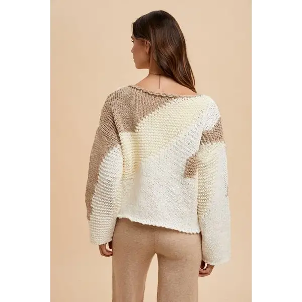 Color Block Drop Shoulder Sweater.