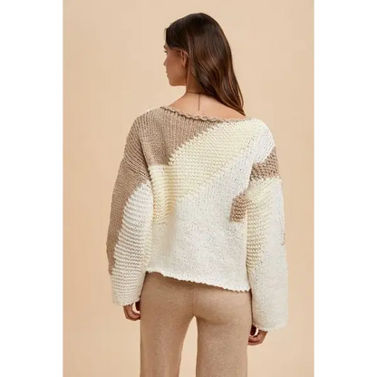 Color Block Drop Shoulder Sweater.