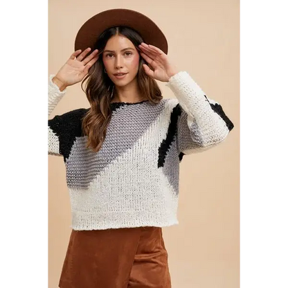 Color Block Drop Shoulder Sweater.