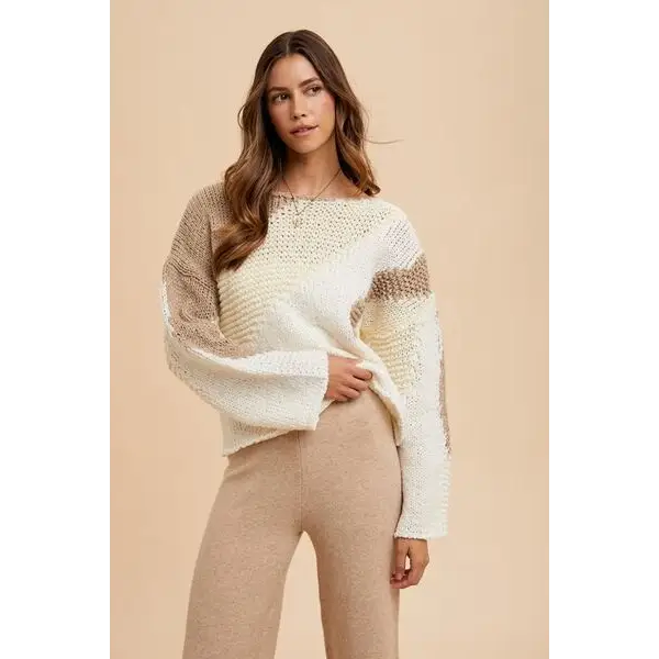 Color Block Drop Shoulder Sweater.