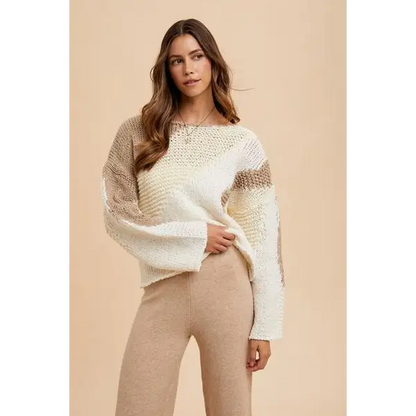 Color Block Drop Shoulder Sweater.
