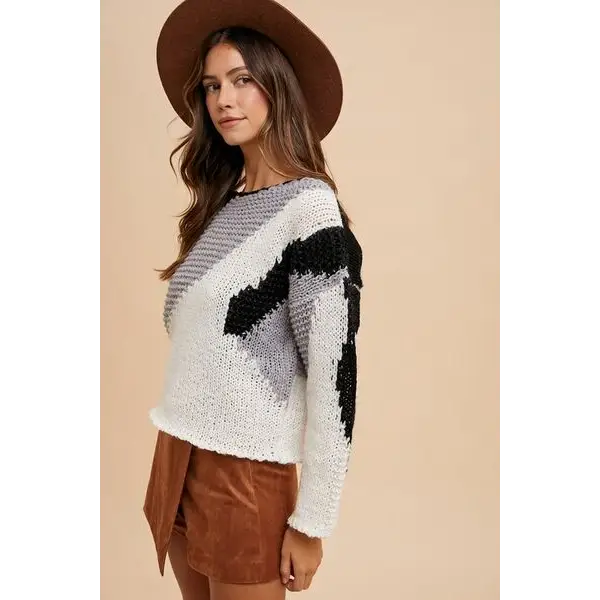 Color Block Drop Shoulder Sweater.