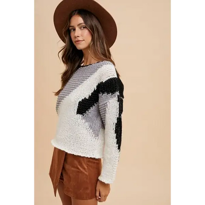 Color Block Drop Shoulder Sweater.