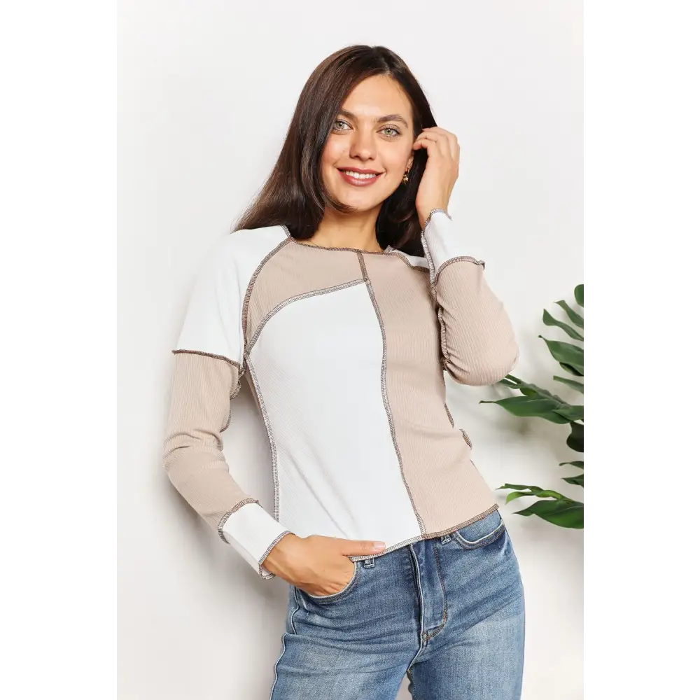 Color Block Exposed Seam Top.