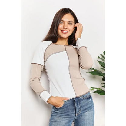 Color Block Exposed Seam Top.