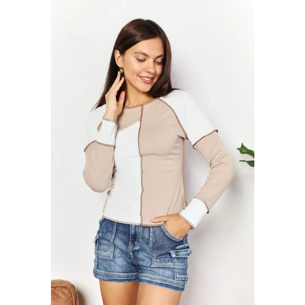 Color Block Exposed Seam Top.