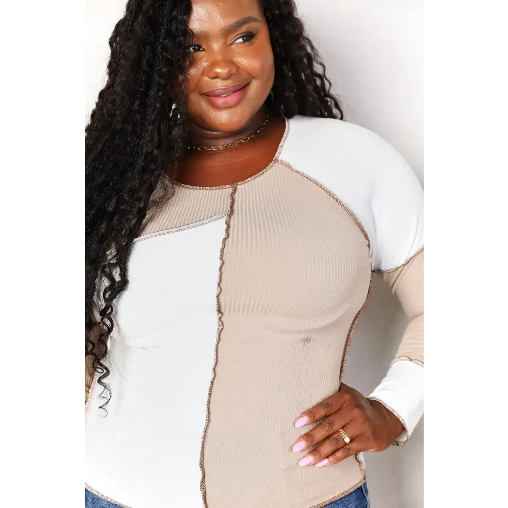 Color Block Exposed Seam Top.