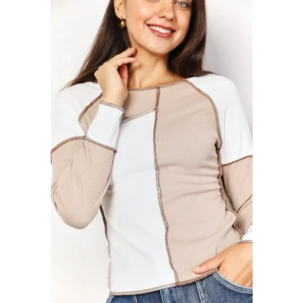 Color Block Exposed Seam Top.