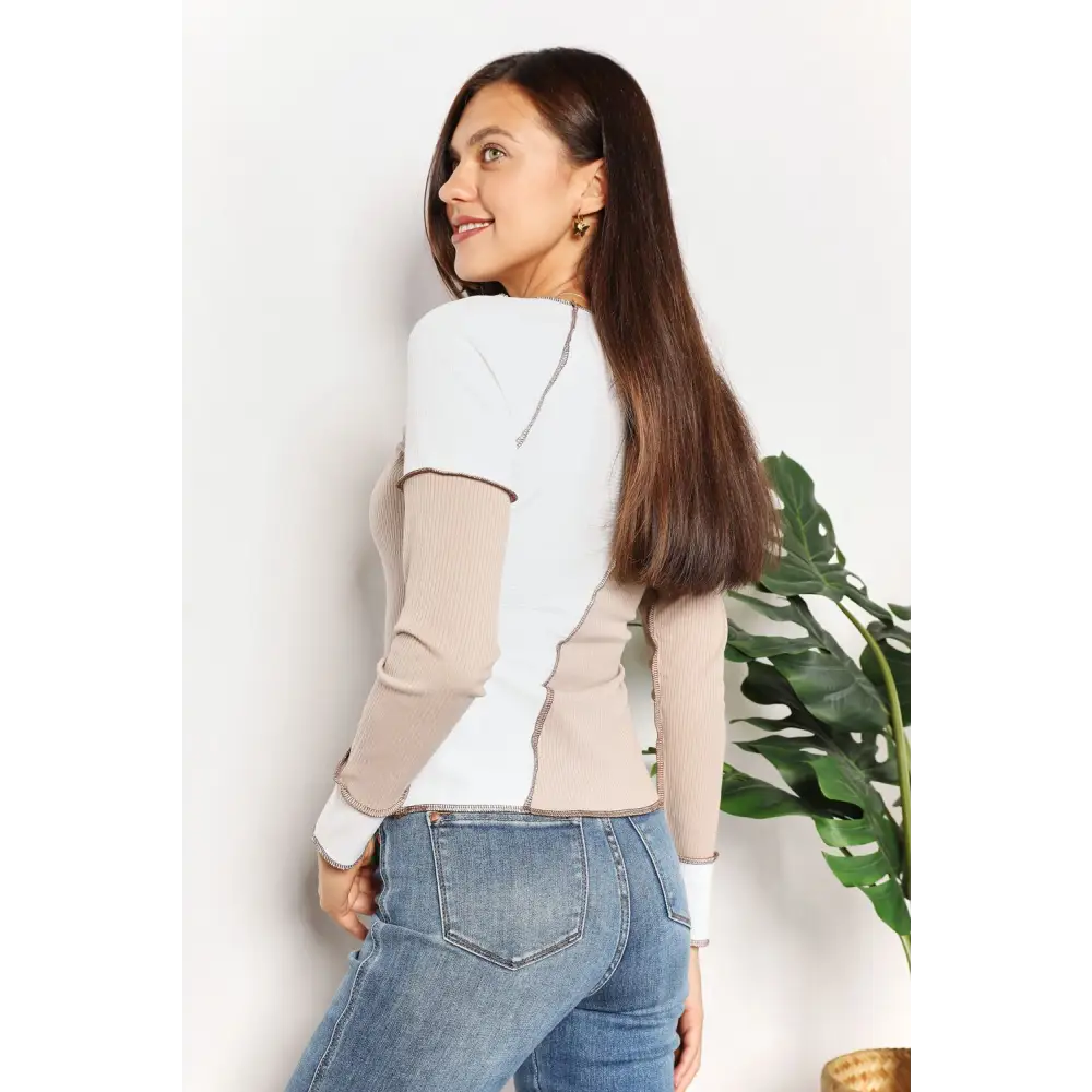 Color Block Exposed Seam Top.