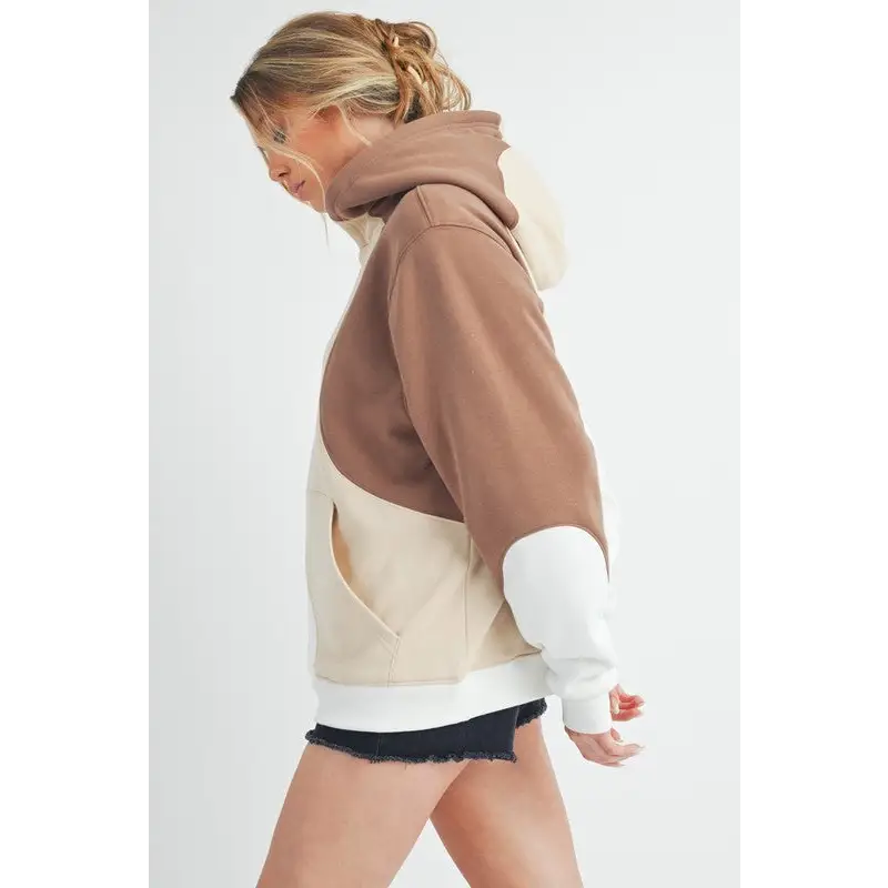 Color Block Hoodie with Kangaroo Pocket.