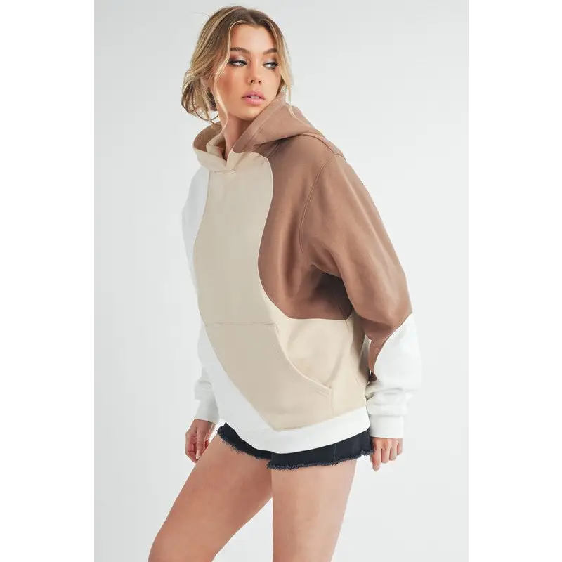 Color Block Hoodie with Kangaroo Pocket.