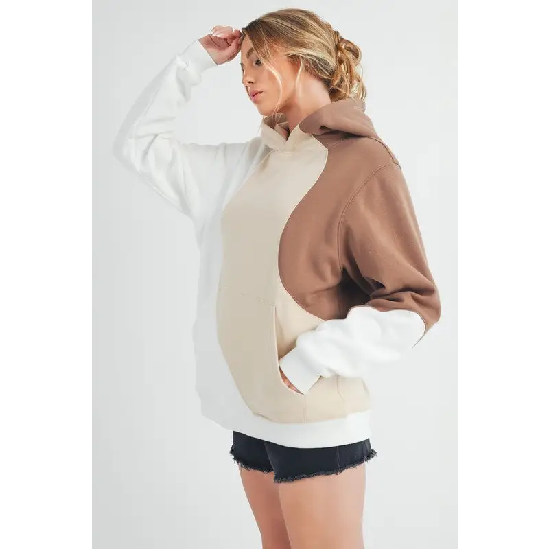 Color Block Hoodie with Kangaroo Pocket.