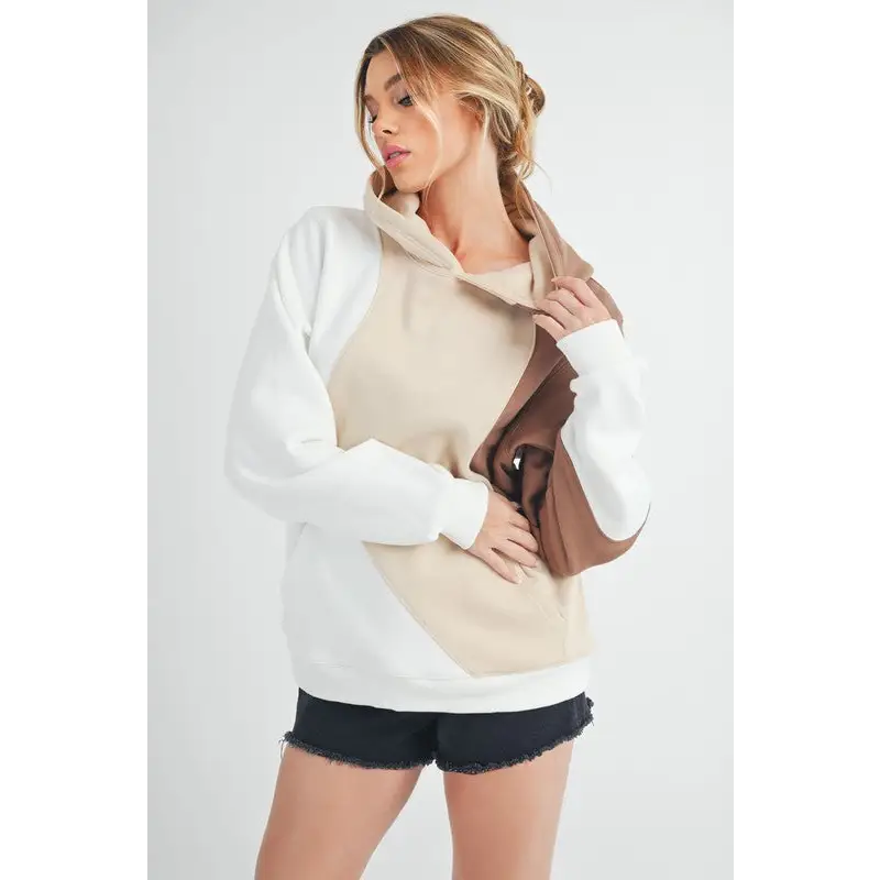 Color Block Hoodie with Kangaroo Pocket.