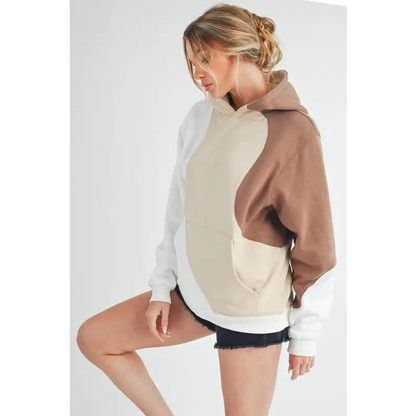Color Block Hoodie with Kangaroo Pocket.