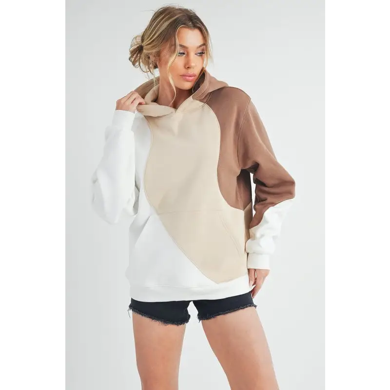 Color Block Hoodie with Kangaroo Pocket.