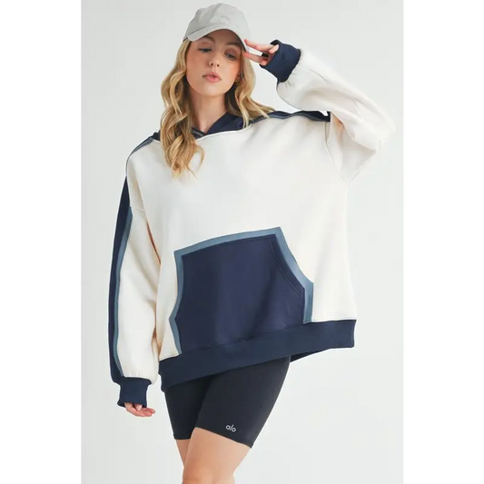 Color Block Kangaroo Pocketed Hoodie.