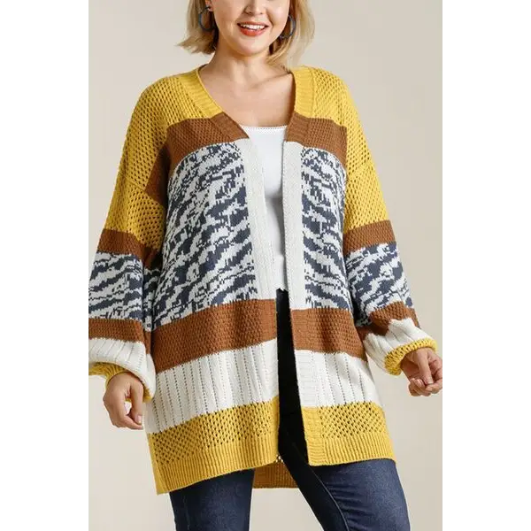 Color Block Open Front Longline Cardigan.