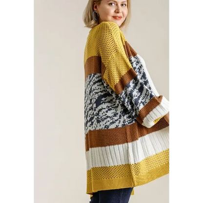Color Block Open Front Longline Cardigan.