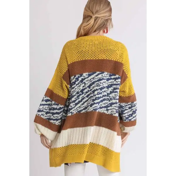 Color Block Open Front Longline Cardigan.