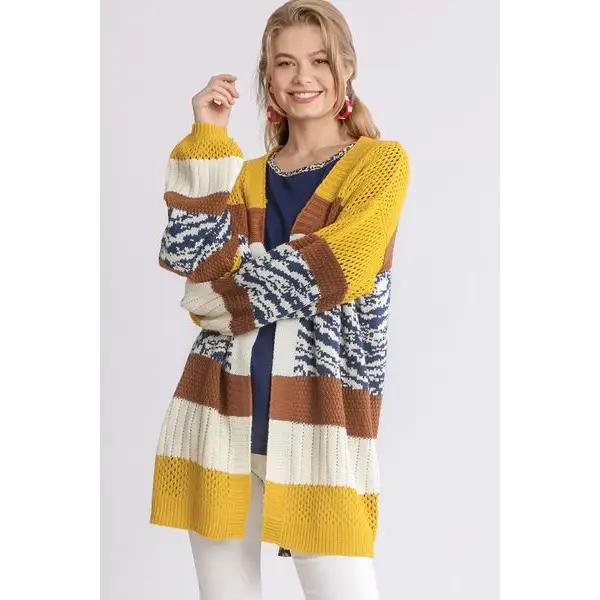 Color Block Open Front Longline Cardigan.