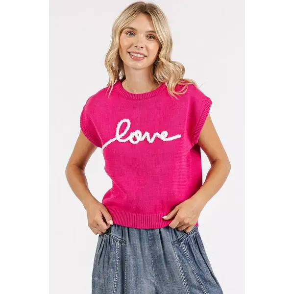Contrast Letter Round Neck Cap Sleeve Knit Top.